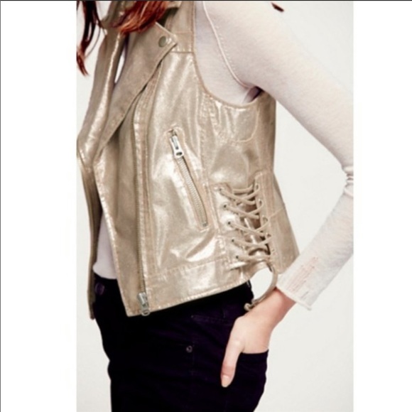 Free People Natural Rose Vegan Leather Gold Vest S - Picture 1 of 5